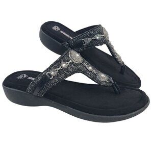 NEW Minnetonka Brecca Black Metallic Sandals Sz 7 Rhinestone Embellishments